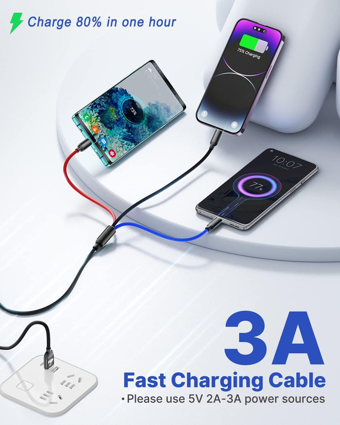 Multi Charger Cable, Multi Charging Cable 3 in 1,Light Up LED