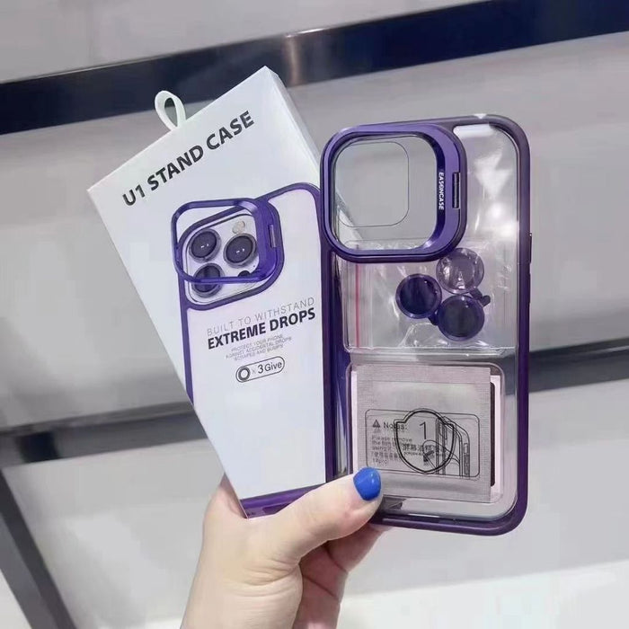 IPHONE 15/15 PLUS/15 PRO /15 PRO MAX  U1 STAND CASE BEST CAMARA PROTECTION FULL METAL FRAME + HARD SCREEN PROTECTOR FREE